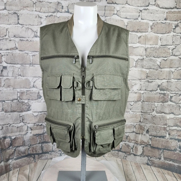 Vintage Jones New York Utility Fishing Hunting Vest Olive Green Cotton Large - Picture 3 of 15